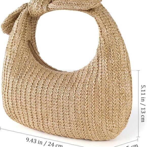 Elegant Woven Handle Handbag - Light Apricot Beach Tote for Stylish Travel - Picture 4 of 9